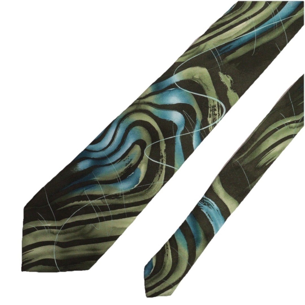 J. Garcia Silk Tie Men Collectors Edition‎ Still Life Green Abstract 3.5" Width